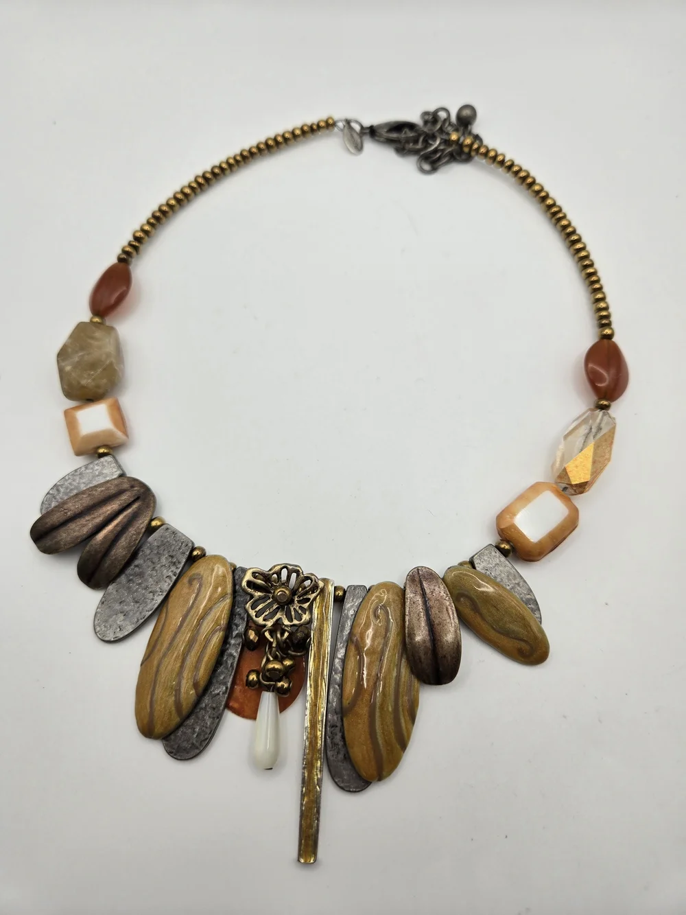 Chico's Amber Gold Copper Mixed-Media Statement Choker Artsy Flower Forest Fairy